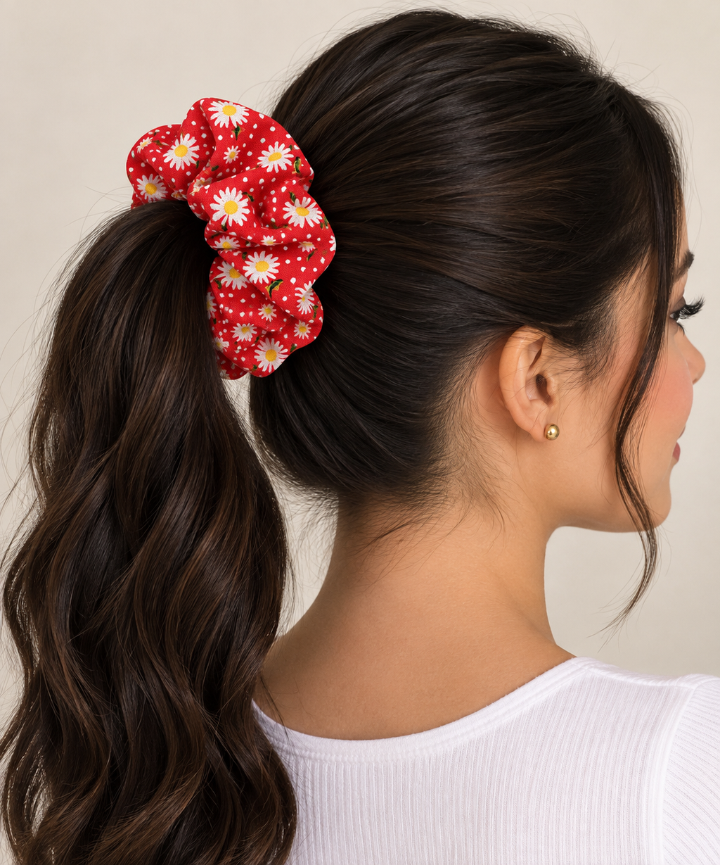 Scrunchie Red Daisies (Pequeño)